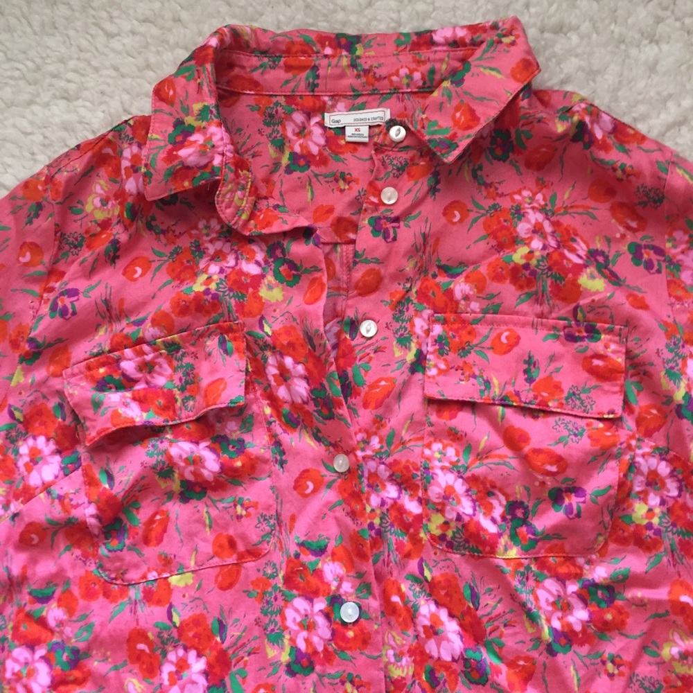 Gap Floral Collared Button Spring Print Dress Xs - image 3